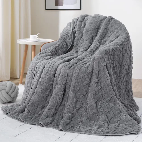 Vista 17 de Drewin Manta con peso de 15 libras para adultos, manta con peso de sherpa marrón suave y acogedora para dormir y relajarse, manta de cama gruesa