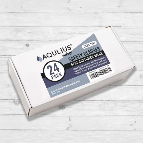 Vista 5 de Aqulius Lentes de seguridad tintados para hombres y mujeres, paquete de 24, oscuros, tácticos, ANSI Z87+, resistentes a los impactos y protección