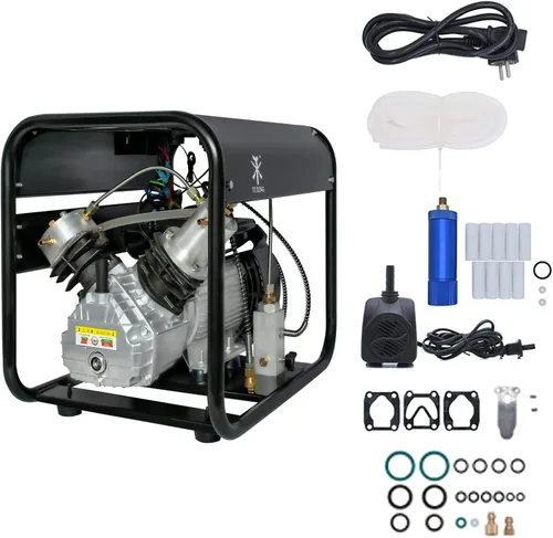 Vista 7 de TUXING Compresor de aire PCP, Max 4500 PSI / 300 Bar, apagado automático, compresor de aire de doble cilindro, llenado rápido para tanque de buceo