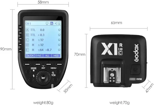 Vista 2 de Godox Xpro-C 2.4G X System TTL Transmisor de disparador de flash inalámbrico y 2 receptores controladores X1R-C compatibles con Canon Flash..