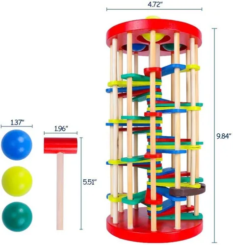 Vista 3 de AVIUDHE Juguete de bola de madera para niños, banco que golpea, martillo, rampa, rollo, juguetes educativos Montessori, regalo para bebés y niños