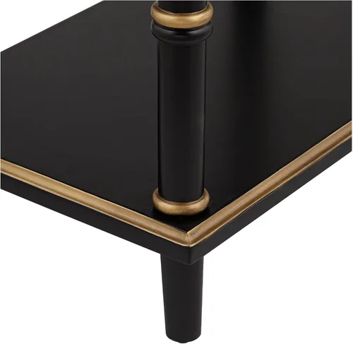 Vista 5 de 55 Downing Street Cason Modern Glam Luxe - Mesa auxiliar rectangular de madera de 15 x 24 pulgadas con cajón y estante, mango de borde dorado negro