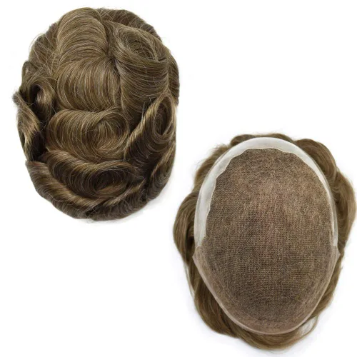 Vista 13 de FACE MIRACLE - Extensiones de cabello humano con encaje frontal francés y nudos blanqueados para hombre, sistema de reemplazo de cabello