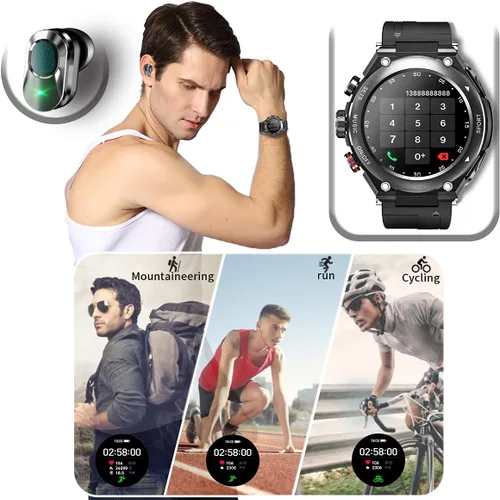 Vista 8 de Reloj inteligente con auriculares 3 en 1 Ronda Fitness Tracker 1.28 pulgadas Smartwatch para hombres Respuesta/Hacer llamadas Altavoz Grabación