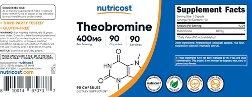 Vista 6 de Nutricost Teobromina 400 mg, 90 cápsulas vegetarianas, sin gluten, sin OMG