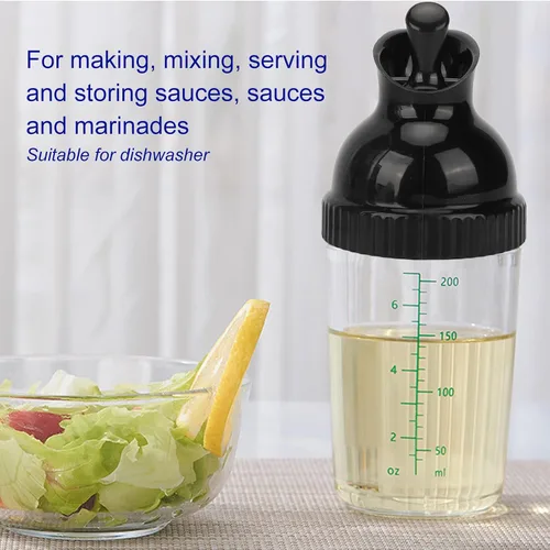 Vista 2 de Recipiente para aderezo de ensalada de 6.8 fl oz, botella mezcladora de aderezo de ensalada con tapa antigoteo para aderezos de ensalada, aceite