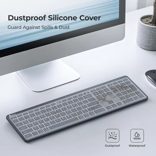 Vista 9 de iClever GK08 - Teclado y mouse inalámbricos, combo de teclado recargable, ergonómico, silencioso, diseño de tamaño completo con teclado numérico