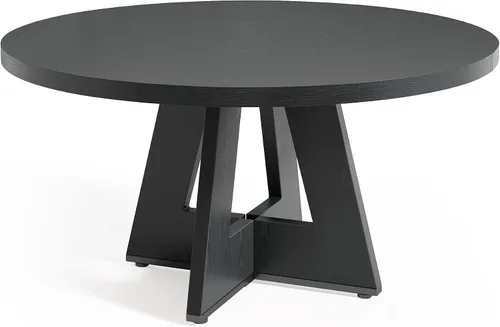 Vista 8 de LITTLE TREE Mesa de comedor redonda para 4-6 personas, mesa de comedor de 47 pulgadas con base de pedestal de madera, mesas de comedor negras, mesas