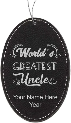 Vista 7 de LaserGram Adorno de Navidad personalizado, el tío más grande del mundo, piel sintética, idea de regalo personalizada grabada con láser