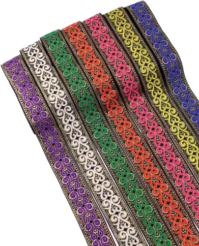 Vista 2 de Patrones de palmette - Cinta de tela tejida con flecos para accesorios de ropa, correas de adorno, cinturones, collares de ancho 1.3 pulgadas por