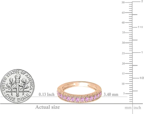Vista 2 de Dazzlingrock Collection 2mm Each Round Pink Sapphire Milgrain Edge Stackable Wedding Band for Women in 10K Gold