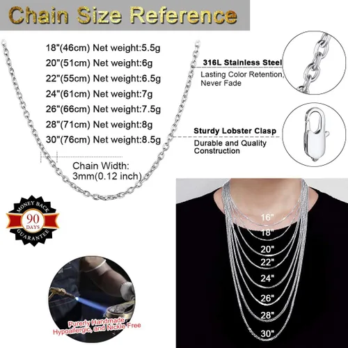 Vista 6 de ChainsHouse - Collar cubano para hombre y mujer, 3mm5mm7mm9mm12mm de ancho, acero inoxidablemetal negrochapado en oro de 18 quilates, 18-30 pulgadas