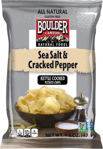Vista 20 de Boulder Canyon Papas fritas - Hickory BBQ (1.5 oz/Caja de 55)