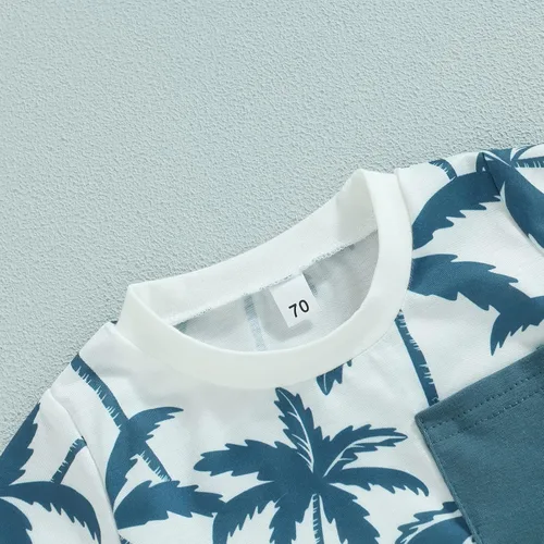 Vista 5 de Conjunto de ropa de verano para bebé, camiseta de manga corta y pantalones cortos, conjunto de ropa para bebé