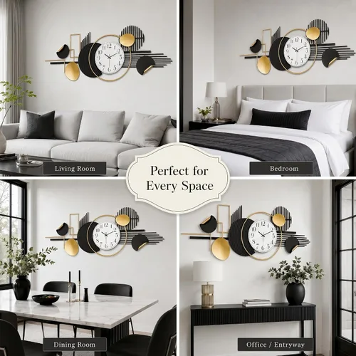 Vista 6 de HAVFIFK - Reloj de pared de metal grande de 59 pulgadas, reloj silencioso 3D para sala de estar Layered Geometric Design, Easy to Install, Heibai