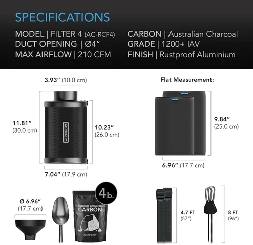 Vista 7 de AC Infinity - Kit de filtro de carbono recargable de 10 cm con recarga adicional, eliminador de olores para ventilador en línea de 10 cm