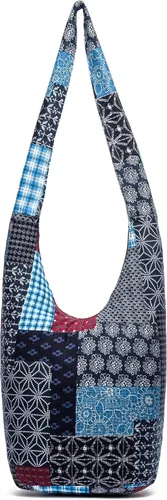 Vista 41 de Bolsa de hombro para mujer, de lona en estilo hippie/bohemio para llevar cruzada al hombro, disponible en diferentes colores y estampados