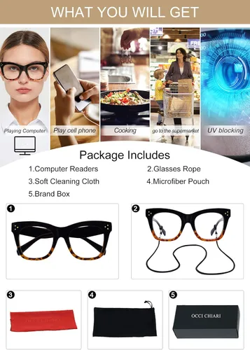 Vista 6 de OCCI CHIARI Gafas de filtro de luz azul para mujer, gafas de pantalla azul para computadora y moda (Demi, 0)