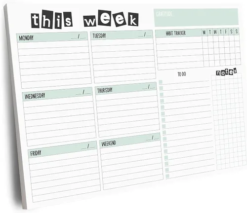 Vista 10 de Bloc de agenda semanal, 52 hojas tamaño carta desprendibles, 8.5” x 11” agenda semanal sin fecha, planificador de escritorio, bloc de notas
