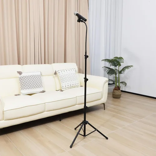 Vista 7 de Luxshiny Soporte de micrófono de trípode ajustable con bolsa de transporte, soporte de micrófono de suelo estable y portátil para cantar rendimiento