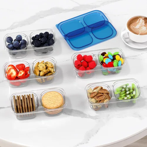 Vista 7 de Paquete de 10 recipientes reutilizables para aperitivos con tapas, 2 compartimentos, caja pequeña de aperitivos Bento, sin BPA, accesorios