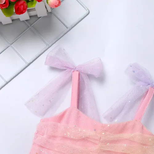 Vista 4 de Vestido tutú para niña, sin mangas, fruncido, vestido de verano con lentejuelas brillantes, lunares, estrellas, princesa, vestido de tul