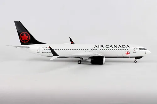 Vista 5 de Daron Skymarks Air Canada 737MAX8 1/100 con soporte de madera y engranaje