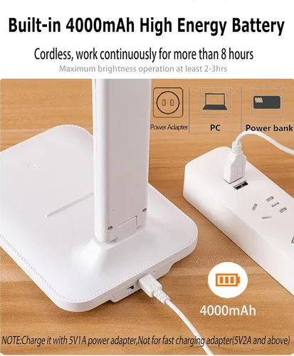 Vista 4 de Lámpara de escritorio LED recargable inalámbrica con batería de 4000 mAh, diseño ligero ultraportátil para oficina en casa, estudiantes y estudio