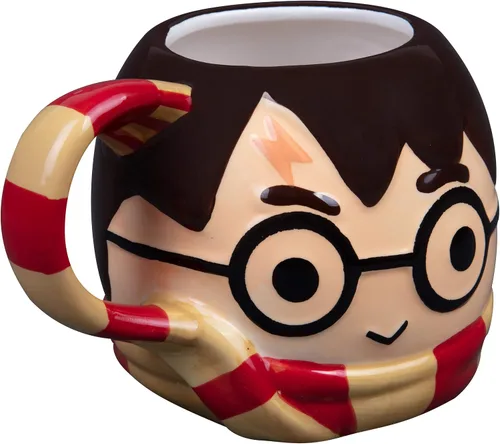 Vista 2 de Harry Potter Taza de café figural, 24 onzas, diseño lindo de Chibi con asa de bufanda Gryffindor, cerámica