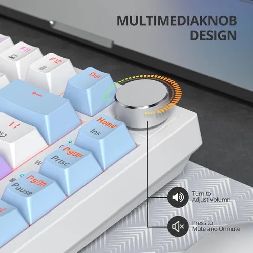 Vista 6 de Junta de teclado 75% montada con almohadillas absorbentes de sonido, teclado mecánico RGB compacto de 82 teclas con cable para juegos, enchufe