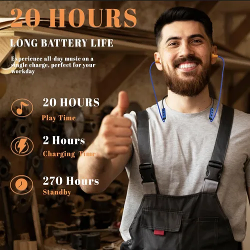 Vista 5 de Auriculares Bluetooth con banda para el cuello, auriculares inalámbricos de trabajo con reducción de ruido con batería de 20 horas, auriculares