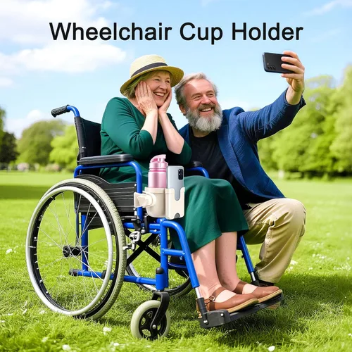 Vista 5 de Guiseapue Portavasos para caminador, portavasos para silla de ruedas con soporte para teléfono, accesorios para andador para personas mayores