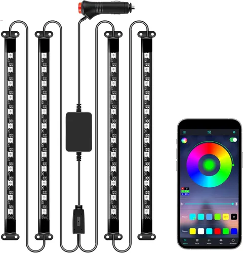 Vista 7 de LivTee Luces inteligentes para interiores de automóvil, luces LED RGB con control de aplicación, modo de música y bricolaje, diseño de 2 líneas