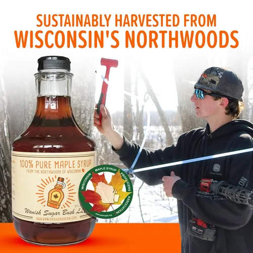 Vista 4 de Wanish Sugar Bush Jarabe de arce 100% puro De Northwoods of Wisconsin 32 oz – Cuarto de galón