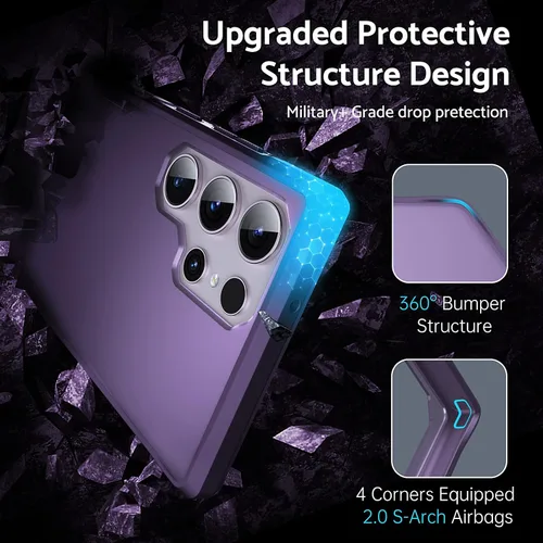 Vista 4 de Funda translúcida mate para Galaxy S23 Ultra - Antihuellas, a prueba de golpes, silicona delgada y PC dura, 6.8" 2023, morado
