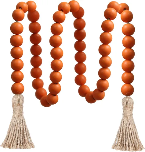 Vista 9 de Meplait - Guirnalda de cuentas de madera de 39 pulgadas estilo granja con borlas, cuentas versátiles de oración estilo boho chic para colgar