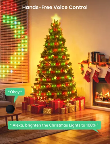 Vista 7 de Luces de hadas inteligentes para árbol de Navidad de 65.6 pies, 200 LED, RGB+IC que cambian de color, luces de cadena navideñas, control por