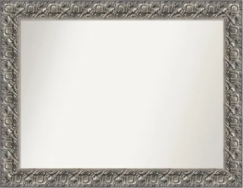 Vista 173 de Amanti Art Espejo de baño plateado para sobre fregadero, 26 x 26 pulgadas, espejo cuadrado de níquel pulido, marco de madera tradicional mediano, se