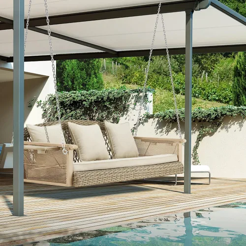 Vista 5 de HOMREST Columpio de mimbre para porche para 3 personas con portavasos mejorado, silla colgante de 56 pulgadas con cojines, columpio al aire libre