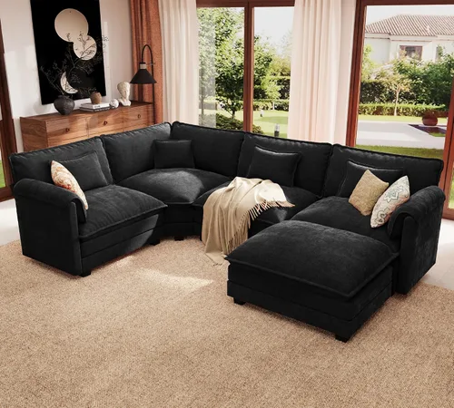 Vista 13 de ELUCHANG Sofá Seccional Modular en Forma de L de 113 pulgadas, cómodo sofá nube de 4 asientos con otomana móvil, sofá de asiento profundo para sala