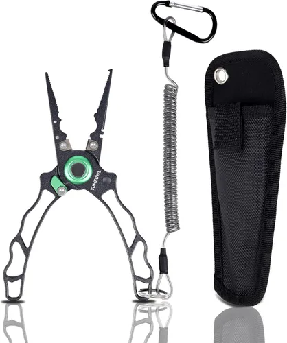 Vista 8 de Alicates de pesca con mango ergonómico innovador, resistente a la corrosión y agua salada, removedor de gancho multiherramienta de pesca, corte