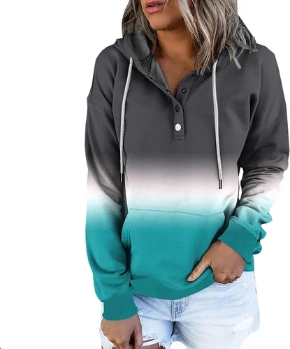 Vista 123 de Sudaderas con capucha para mujer, con cuello de botón, sin botones, con cordón, manga larga, lindas, ropa para adolescentes y niñas