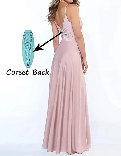 Vista 2 de Bridesmaid Dresses with Slit Spaghetti Strap V Neck Ruched Satin Long Maxi Prom Gown