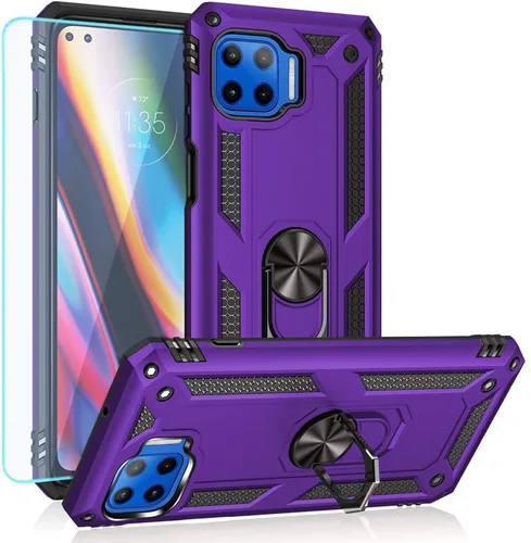 Vista 9 de Motorola One 5G Funda para teléfono celular, funda protectora híbrida de policarbonato duro suave TPU a prueba de golpes, soporte de anillo