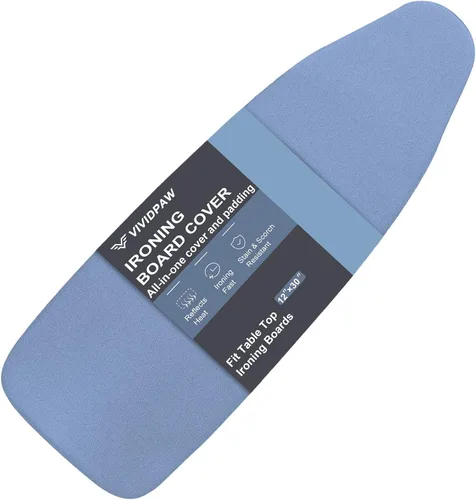 Vista 17 de VividPaw Funda y almohadilla para tabla de planchar, tamaño estándar 15"x54", acolchado grueso, borde elástico, revestimiento de silicona