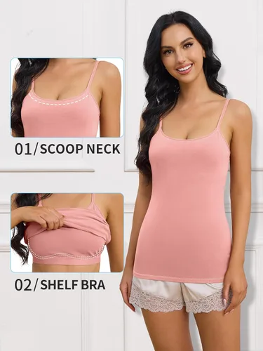 Vista 23 de Camisa Attraco de algodón, con tirantes estilo espagueti, con brasier incorporado, 2 paquetes, para mujer