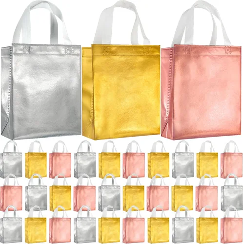 Vista 21 de BLEWINDZ 100 bolsas de regalo reutilizables medianas con asas - Ideales para obsequios de fiestas y bolsas de compras (10 colores)