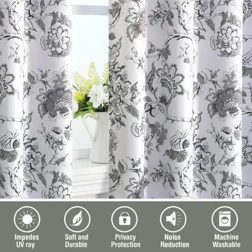 Vista 7 de H.VERSAILTEX Cortinas opacas de 63 pulgadas de largo, juego de 2 paneles de cortinas con estampado floral para sala de estar, cortinas de ventana