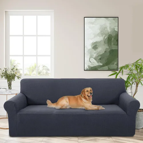 Vista 52 de Funda elástica para sofá, lavable, protector de muebles con espuma antideslizante y parte inferior elástica para niños, perros (sofá biplaza/beige)