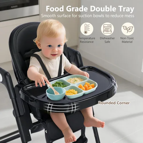 Vista 4 de Trona convertible Kinder King para bebés y niños pequeños, trona ajustable para bebés con bandeja doble extraíble, diseño compacto y plegable